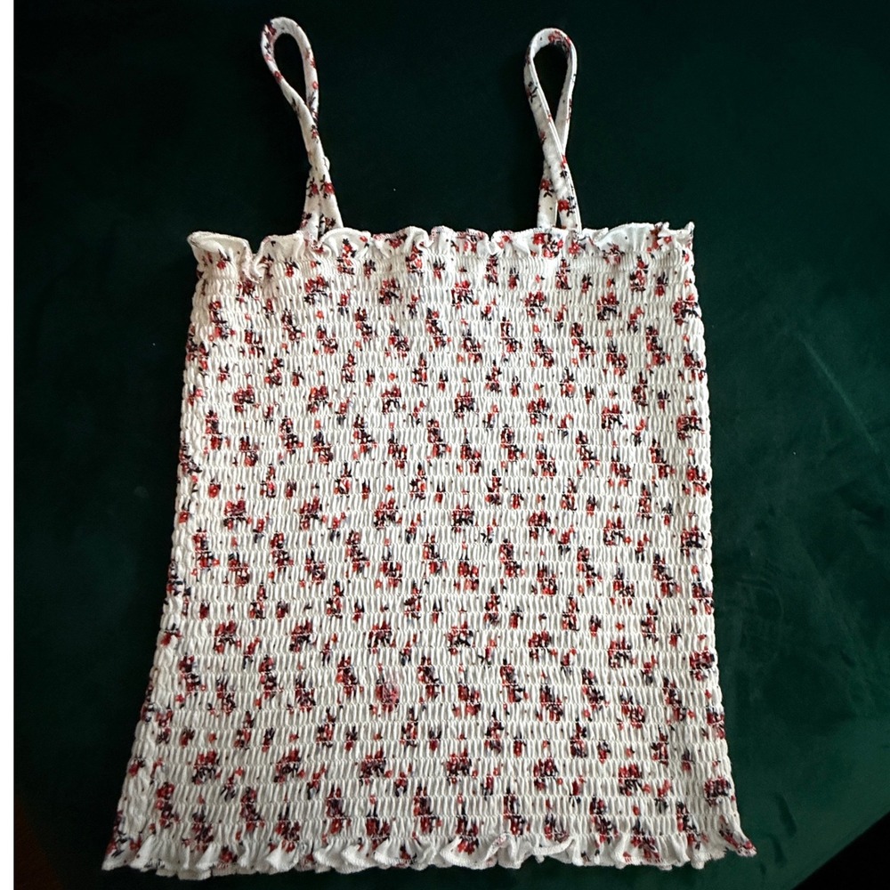 Almost Famous Brave Jane Floral Smocked Cami Tank Top White Red‎ Blue Medium